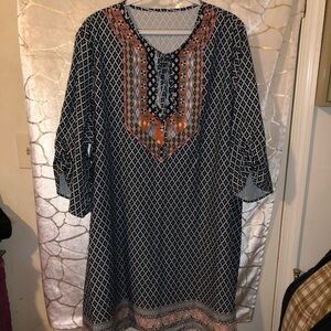 Geometric Patterned Kaftan Dress